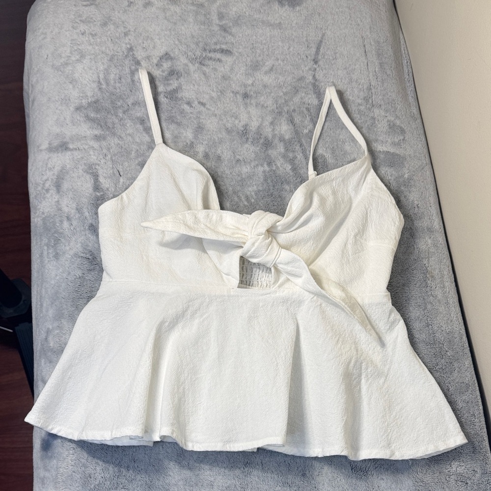 SHEIN White Tie-Front Peplum Tank Top - Smocked Back